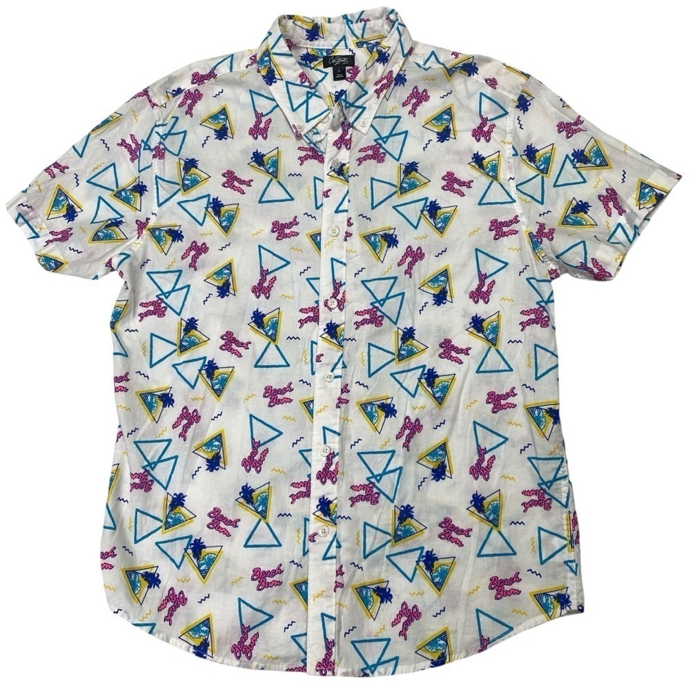 City Streets Beach Bum Button Down Shirt Size Large 80s Retro